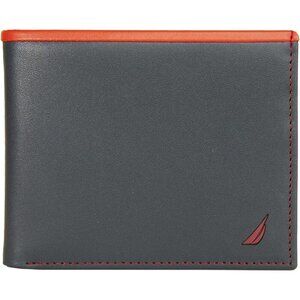 Nautica Men's Bifold Leather Wallet Navy Red RFID Blocking ID Window Card Slots